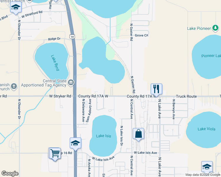 map of restaurants, bars, coffee shops, grocery stores, and more near 29 North Brentwood Circle in Avon Park
