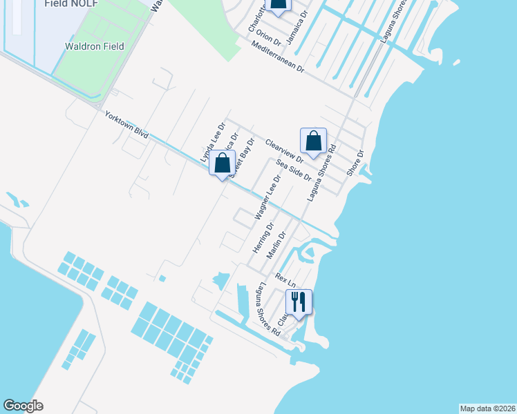 map of restaurants, bars, coffee shops, grocery stores, and more near 201 Portsmouth Drive in Corpus Christi