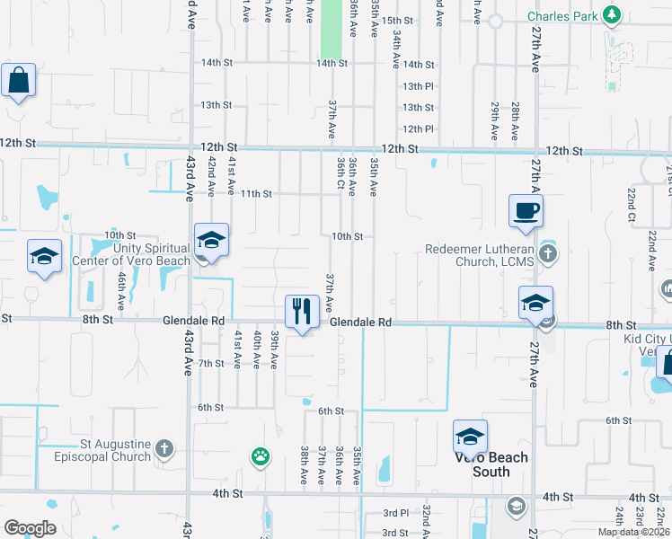 map of restaurants, bars, coffee shops, grocery stores, and more near 865 37th Avenue in Vero Beach