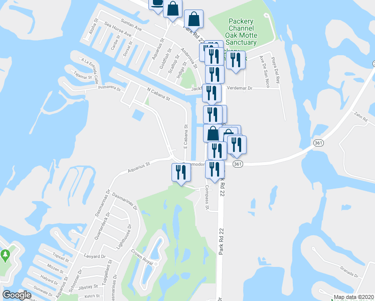 map of restaurants, bars, coffee shops, grocery stores, and more near 14439 Compass Street in Corpus Christi
