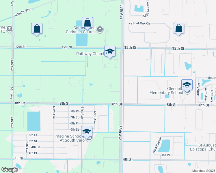 map of restaurants, bars, coffee shops, grocery stores, and more near 955 58th Avenue in Vero Beach
