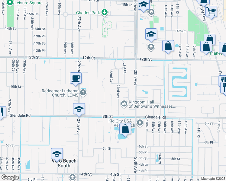 map of restaurants, bars, coffee shops, grocery stores, and more near 976 23rd Avenue in Vero Beach