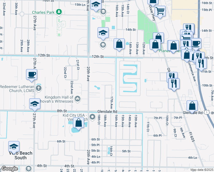 map of restaurants, bars, coffee shops, grocery stores, and more near 966 18th Avenue in Vero Beach