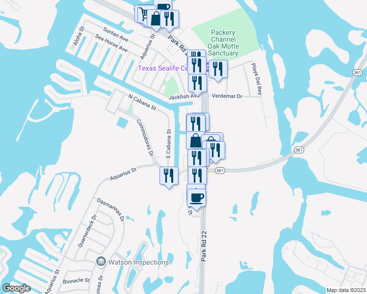 map of restaurants, bars, coffee shops, grocery stores, and more near 14439 Compass Street in Corpus Christi