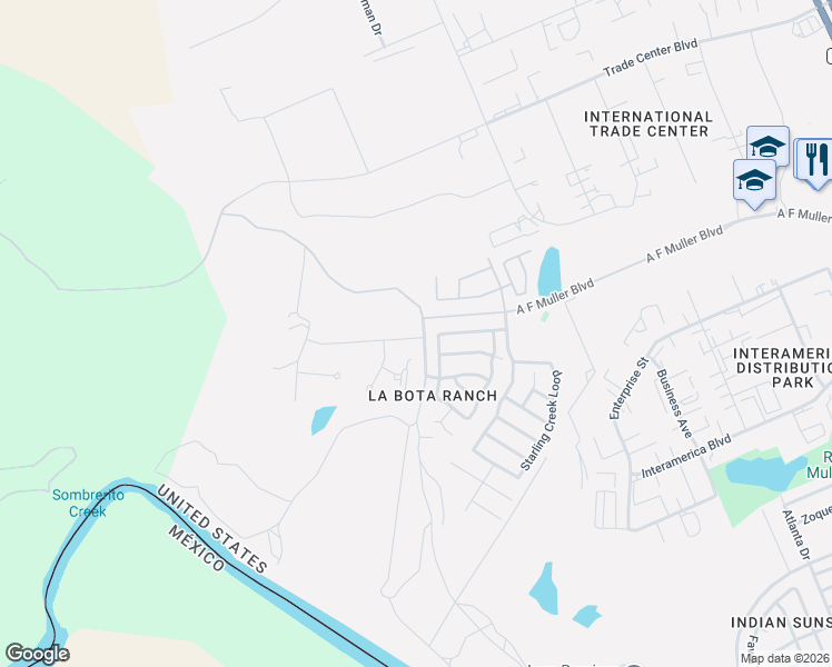 map of restaurants, bars, coffee shops, grocery stores, and more near 154 Cardinal Lane in Laredo