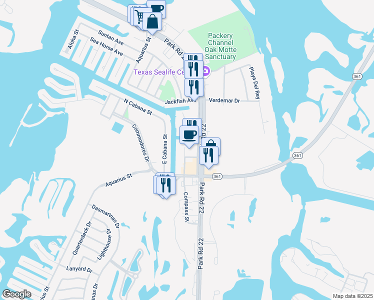 map of restaurants, bars, coffee shops, grocery stores, and more near 14495 South Padre Island Drive in Corpus Christi