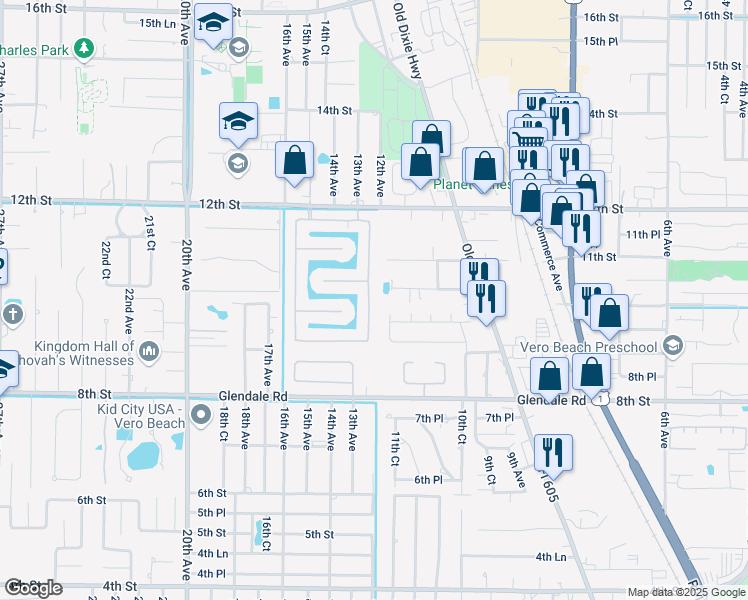map of restaurants, bars, coffee shops, grocery stores, and more near 1001 East 13th Square in Vero Beach