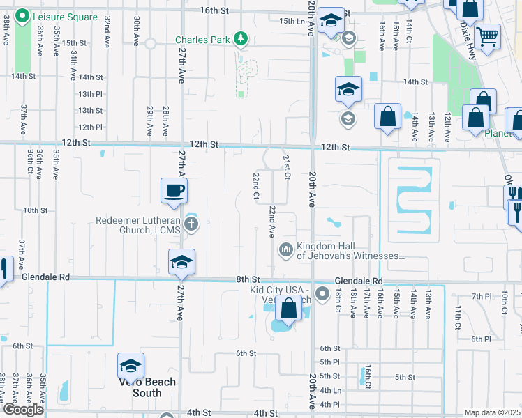 map of restaurants, bars, coffee shops, grocery stores, and more near 976 23rd Avenue in Vero Beach