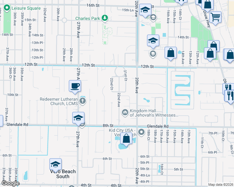 map of restaurants, bars, coffee shops, grocery stores, and more near 1005 22nd Avenue in Vero Beach