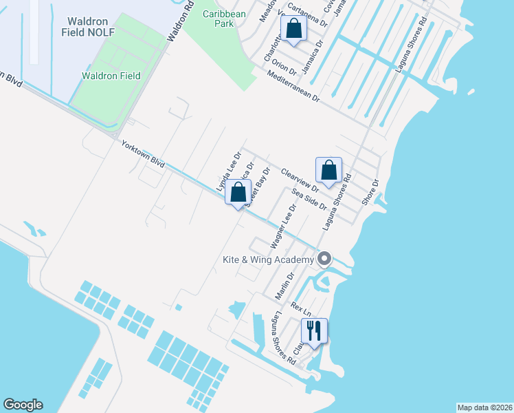 map of restaurants, bars, coffee shops, grocery stores, and more near 3826 Sweet Bay Drive in Corpus Christi