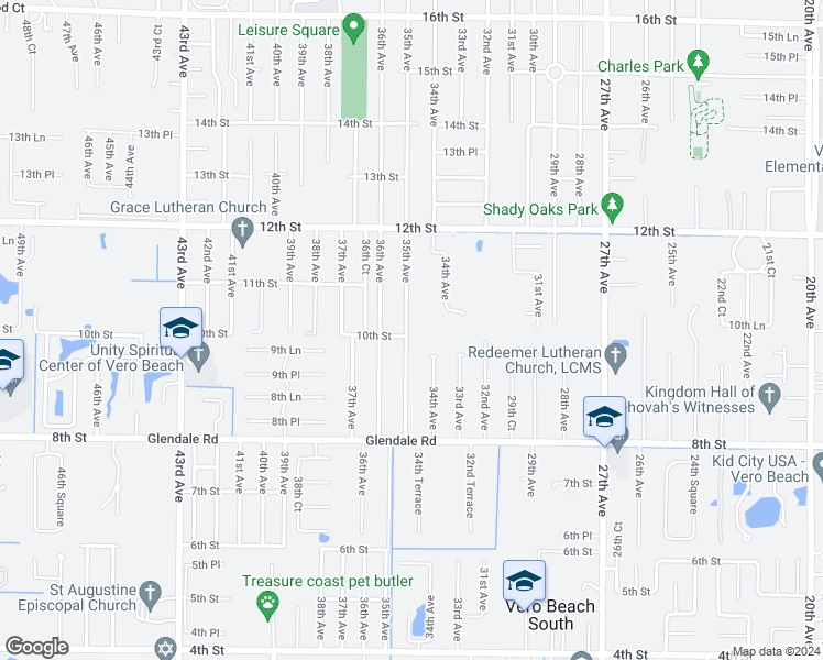 map of restaurants, bars, coffee shops, grocery stores, and more near 1010 35th Avenue in Vero Beach