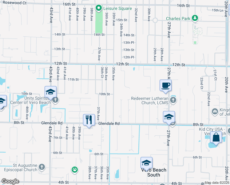 map of restaurants, bars, coffee shops, grocery stores, and more near 1040 35th Avenue in Vero Beach