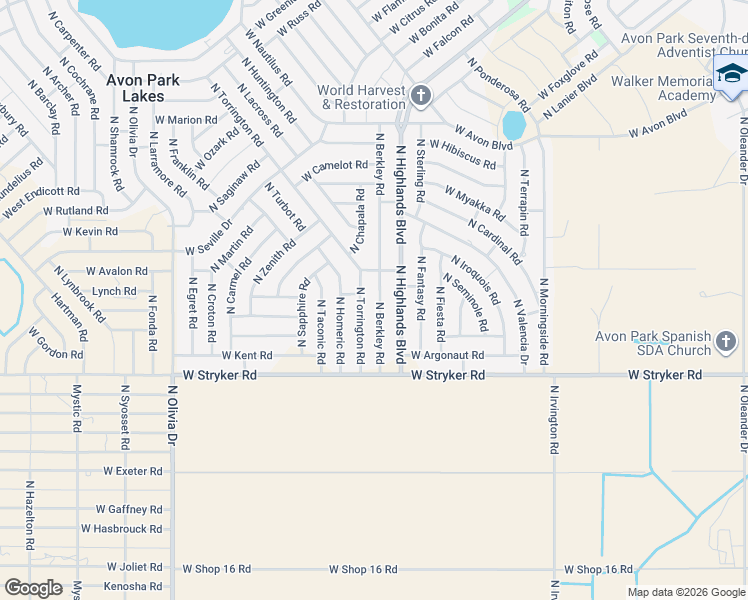 map of restaurants, bars, coffee shops, grocery stores, and more near 1867 North Berkley Road in Avon Park