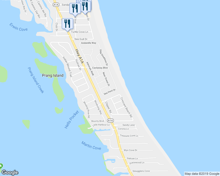 map of restaurants, bars, coffee shops, grocery stores, and more near 1001 Ocean Drive in Vero Beach