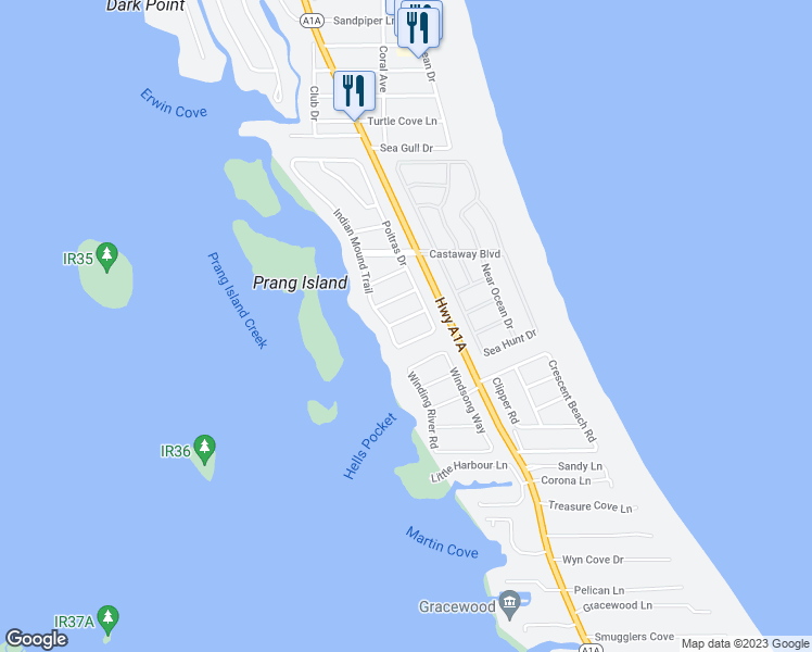 map of restaurants, bars, coffee shops, grocery stores, and more near 1012 Mangrove Lane in Vero Beach