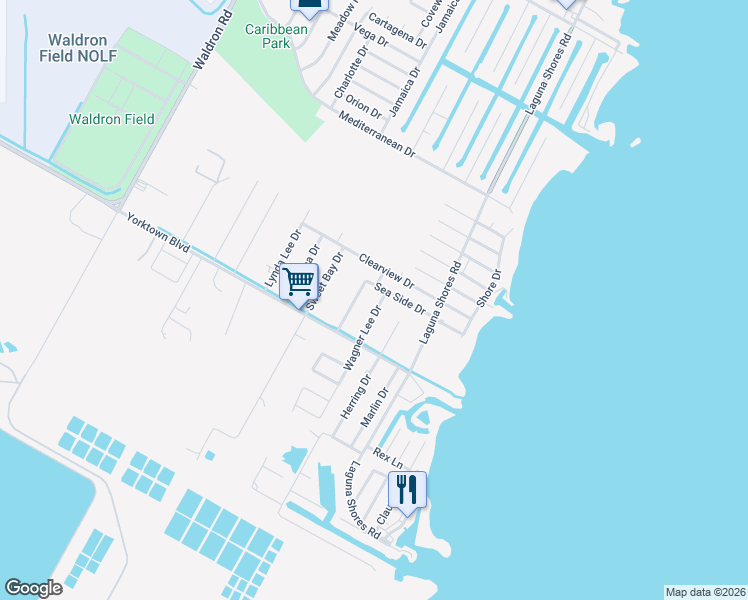 map of restaurants, bars, coffee shops, grocery stores, and more near 3806 Wagner Lee Drive in Corpus Christi