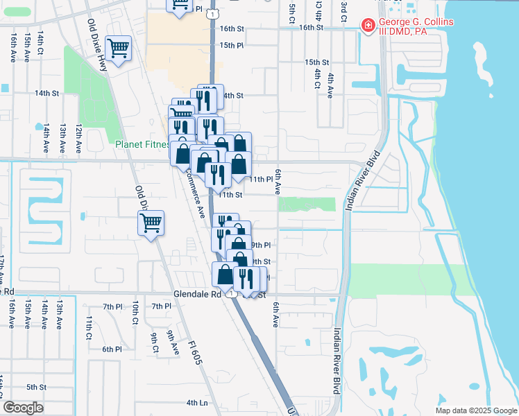 map of restaurants, bars, coffee shops, grocery stores, and more near 1059 6th Avenue in Vero Beach