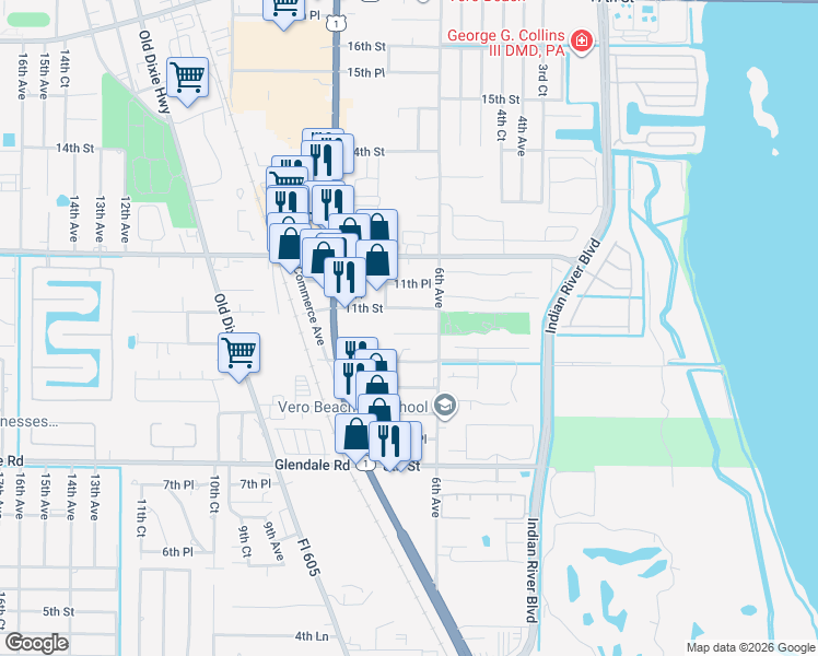 map of restaurants, bars, coffee shops, grocery stores, and more near 1059 6th Avenue in Vero Beach