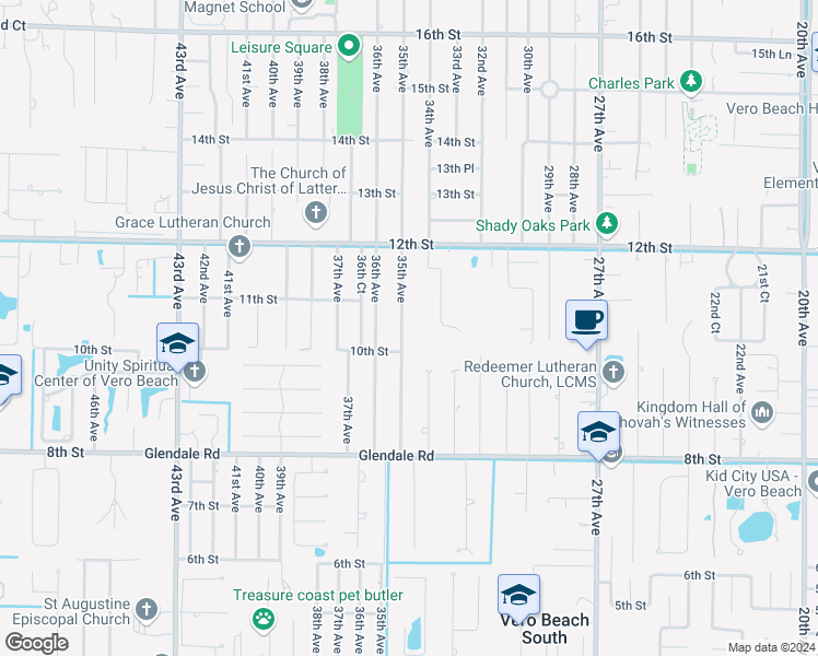 map of restaurants, bars, coffee shops, grocery stores, and more near 1040 35th Avenue in Vero Beach