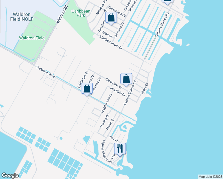 map of restaurants, bars, coffee shops, grocery stores, and more near 3806 Wagner Lee Drive in Corpus Christi