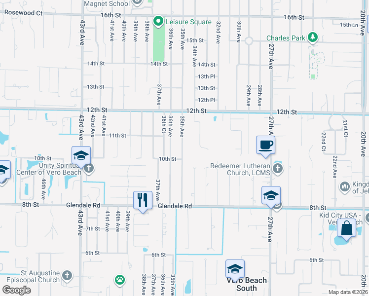 map of restaurants, bars, coffee shops, grocery stores, and more near 1040 35th Avenue in Vero Beach