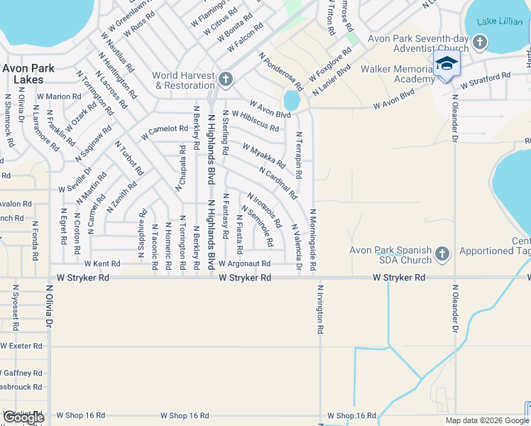 map of restaurants, bars, coffee shops, grocery stores, and more near 1889 North Iroquois Road in Avon Park