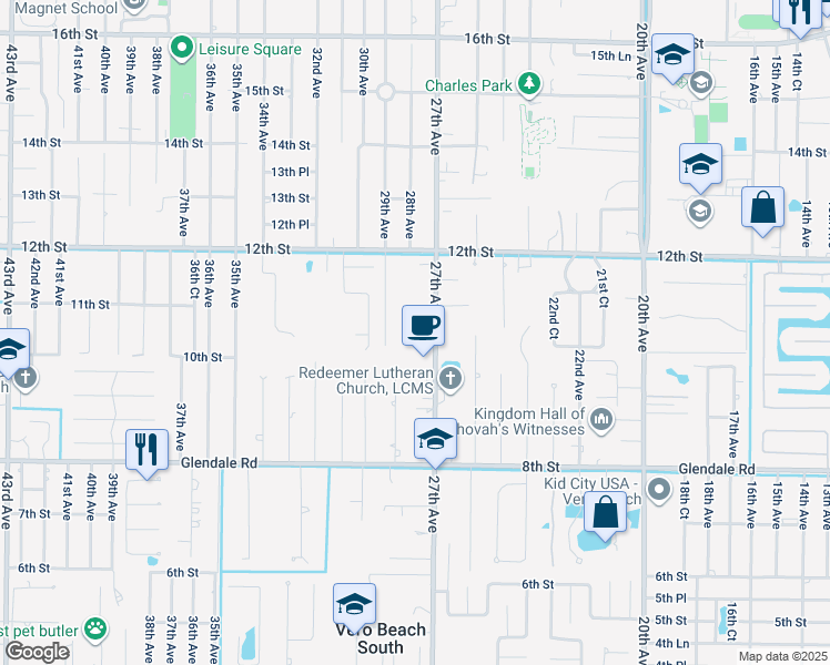 map of restaurants, bars, coffee shops, grocery stores, and more near 1035 27th Avenue in Vero Beach