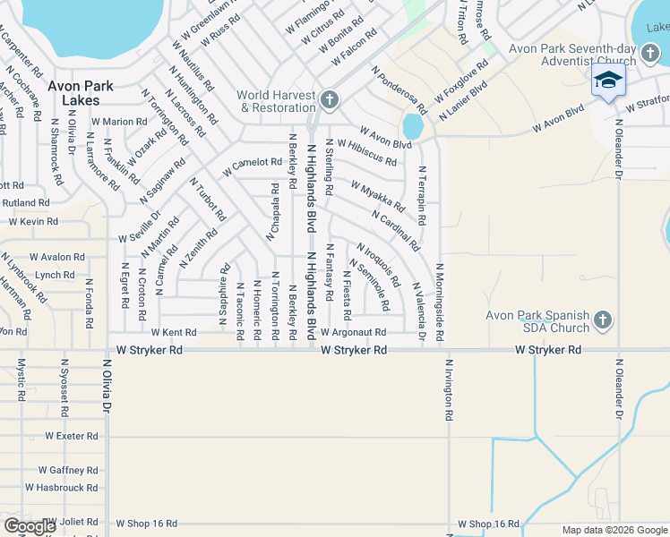 map of restaurants, bars, coffee shops, grocery stores, and more near 1880-1898 North Fiesta Road in Avon Park