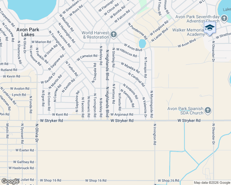 map of restaurants, bars, coffee shops, grocery stores, and more near 1880-1898 North Fiesta Road in Avon Park