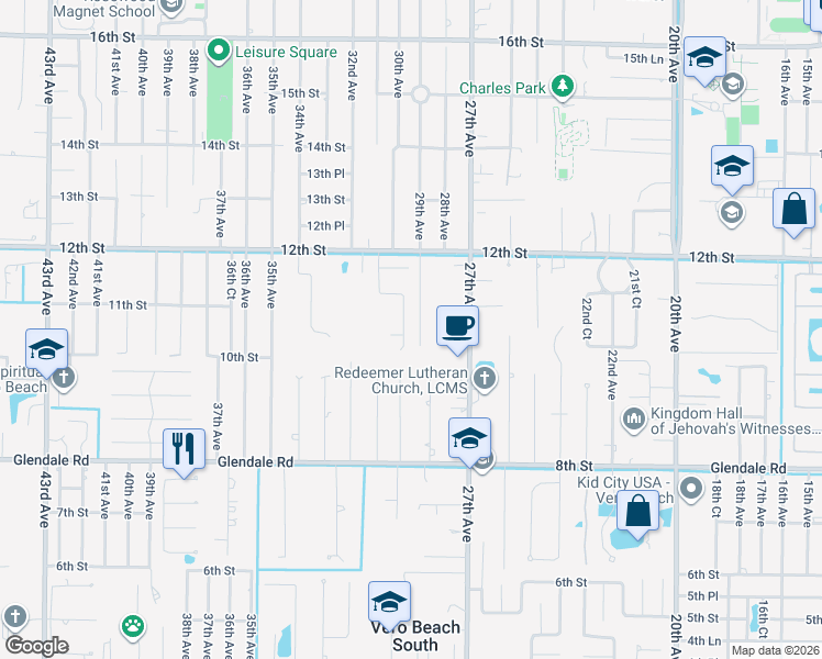 map of restaurants, bars, coffee shops, grocery stores, and more near 1065 31st Avenue in Vero Beach