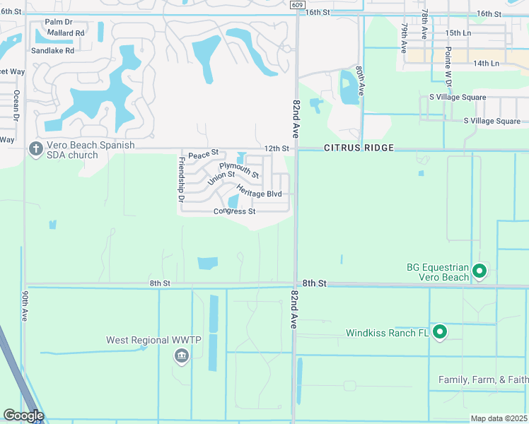 map of restaurants, bars, coffee shops, grocery stores, and more near 111 Congress Street in Vero Beach