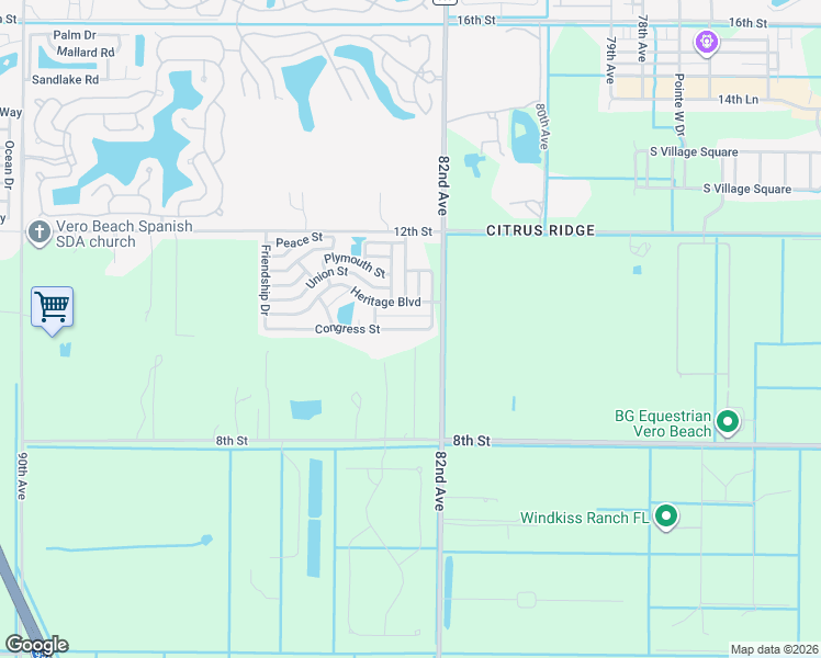 map of restaurants, bars, coffee shops, grocery stores, and more near 108 Congress Street in Vero Beach