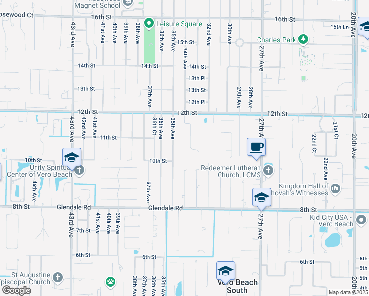 map of restaurants, bars, coffee shops, grocery stores, and more near 1040 35th Avenue in Vero Beach