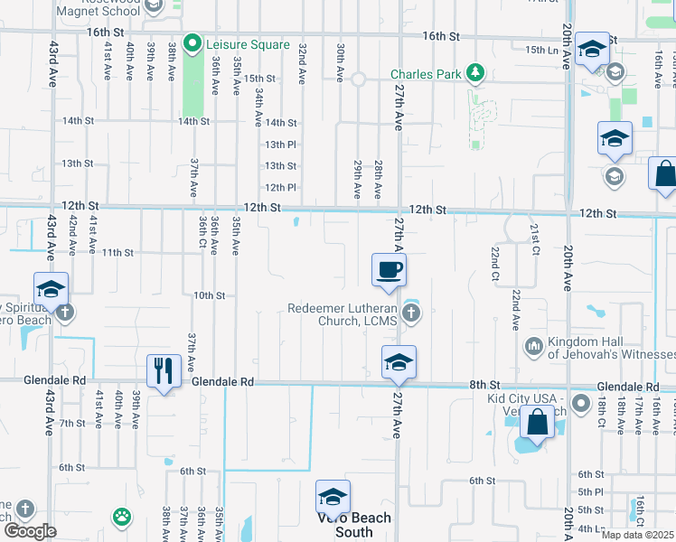 map of restaurants, bars, coffee shops, grocery stores, and more near 1065 31st Avenue in Vero Beach