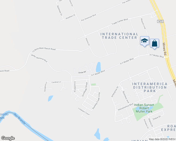 map of restaurants, bars, coffee shops, grocery stores, and more near 226 Oriole Road in Laredo