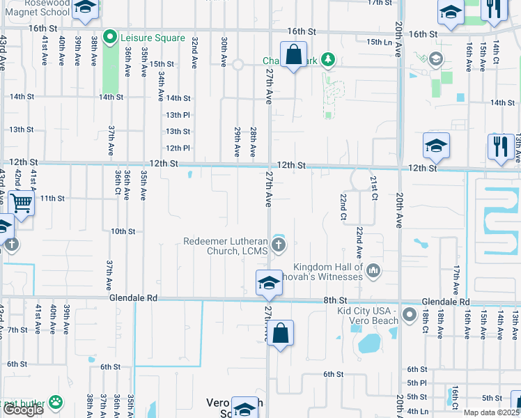map of restaurants, bars, coffee shops, grocery stores, and more near 1035 27th Avenue in Vero Beach