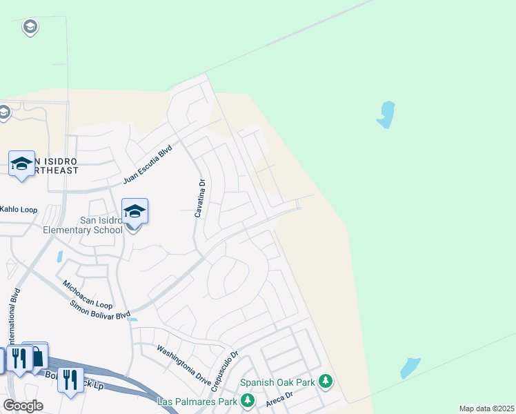 map of restaurants, bars, coffee shops, grocery stores, and more near 1407 Orto Drive in Laredo