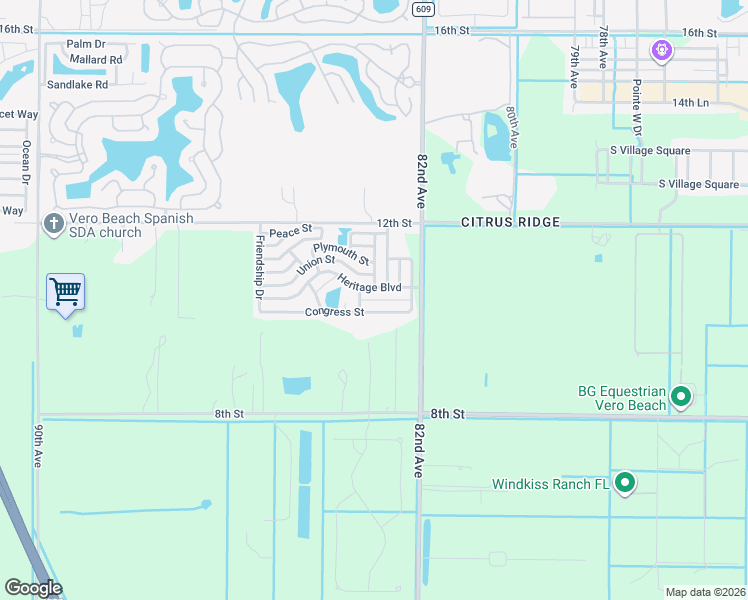 map of restaurants, bars, coffee shops, grocery stores, and more near 108 Congress Street in Vero Beach