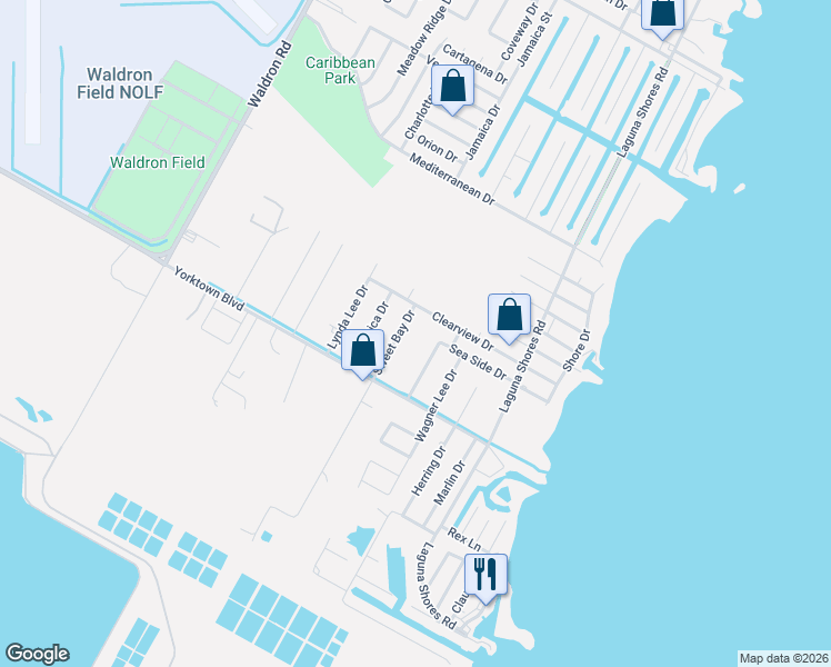 map of restaurants, bars, coffee shops, grocery stores, and more near 3822 Alisa Ann Drive in Corpus Christi