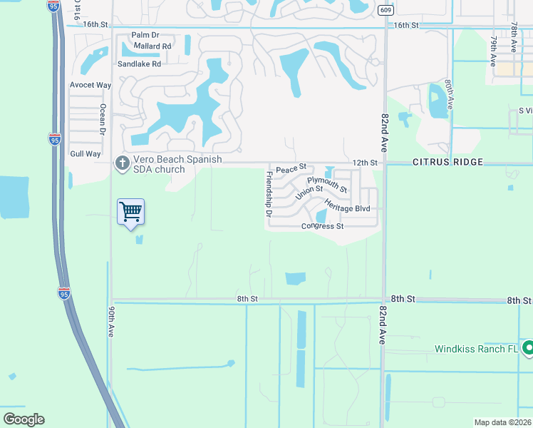 map of restaurants, bars, coffee shops, grocery stores, and more near 1114 Friendship Drive in Vero Beach