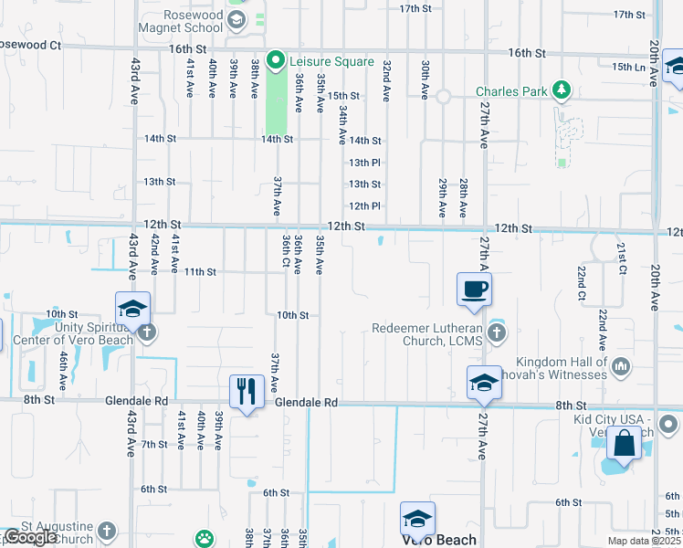 map of restaurants, bars, coffee shops, grocery stores, and more near 1165 34th Avenue in Vero Beach