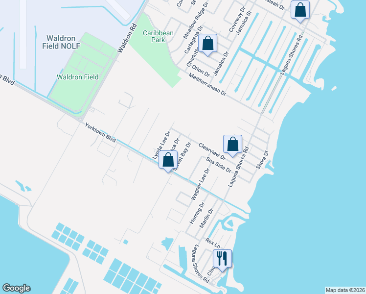 map of restaurants, bars, coffee shops, grocery stores, and more near 3730 Sweet Bay Drive in Corpus Christi