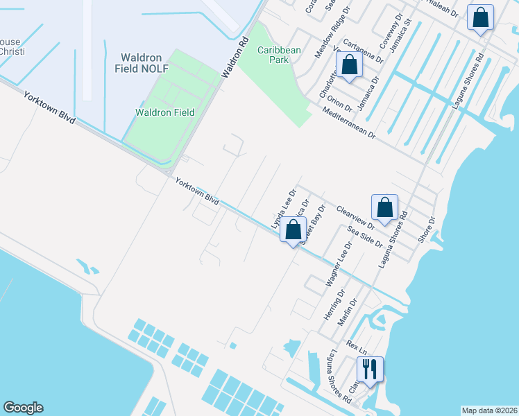 map of restaurants, bars, coffee shops, grocery stores, and more near 3826 Holland Drive in Corpus Christi