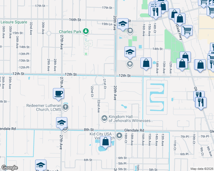 map of restaurants, bars, coffee shops, grocery stores, and more near 1135 21st Court in Vero Beach