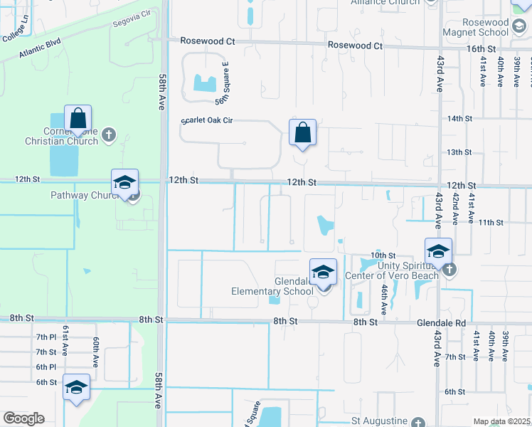 map of restaurants, bars, coffee shops, grocery stores, and more near 1100 Camelot Way in Vero Beach