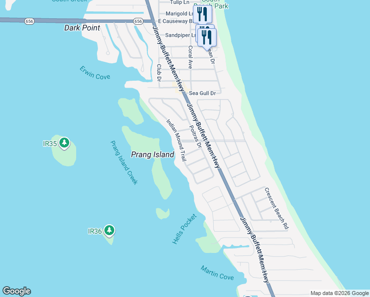 map of restaurants, bars, coffee shops, grocery stores, and more near 1027 Casseekey Lane in Vero Beach
