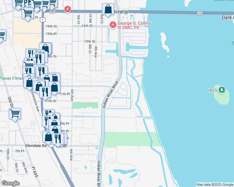 map of restaurants, bars, coffee shops, grocery stores, and more near 331 Provence Place in Vero Beach