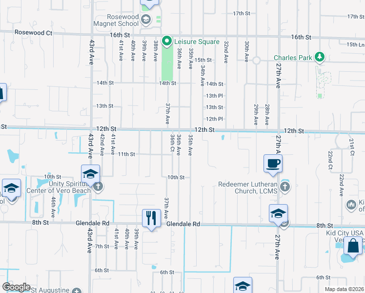 map of restaurants, bars, coffee shops, grocery stores, and more near 1126 36th Avenue in Vero Beach