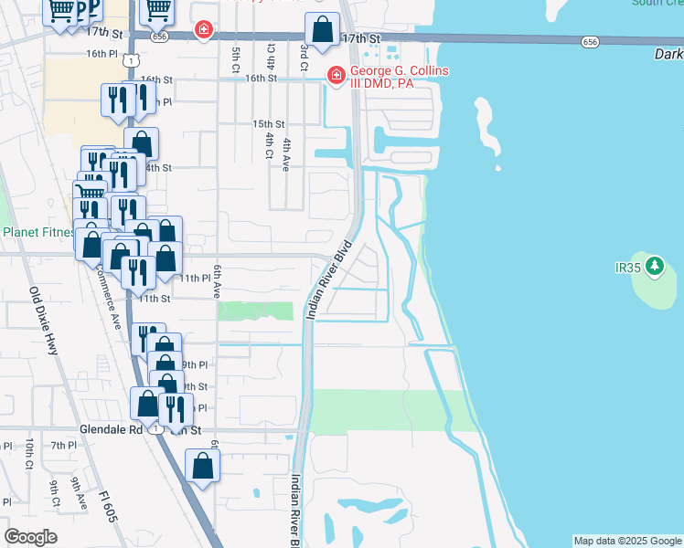 map of restaurants, bars, coffee shops, grocery stores, and more near 1149 Normandie Way in Vero Beach