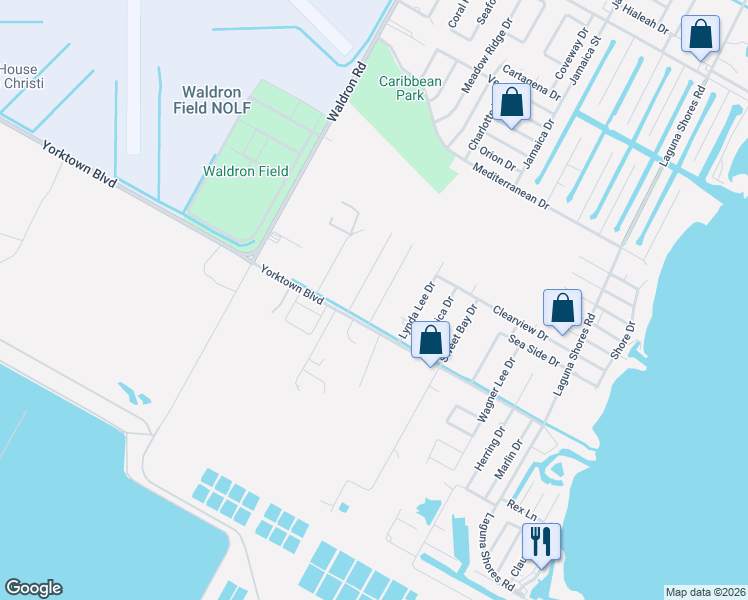 map of restaurants, bars, coffee shops, grocery stores, and more near 3826 Holland Drive in Corpus Christi